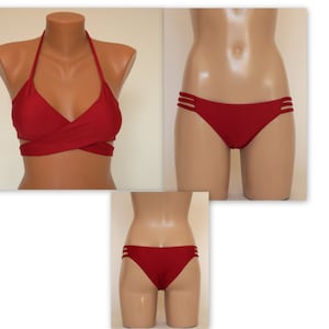 Red wrap bikini top cheeky strappy bottoms//Bathing suit//Bikini set//Plus size//Swimwear//Swimsuit
