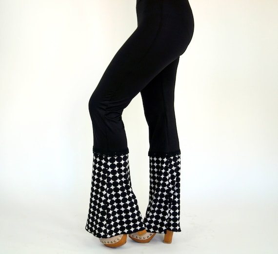 Polka Dot Black Bell Bottoms Women,hippie,boho,flare,leggings,yoga,plus  Size Flare,festival 