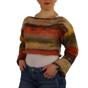Hand knit sweater Boho brown sweater Chunky off the shoulder sweater Long sleeve sweater Oversized Pullovers Plus size Mohair sweater