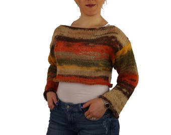 Hand knit sweater Boho brown sweater Chunky off the shoulder sweater Long sleeve sweater Oversized Pullovers Plus size Mohair sweater