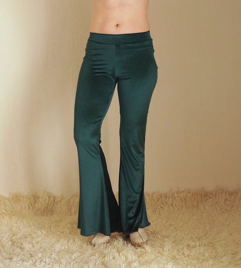 Emeral green velvet bell bottoms women,Festival pant,Yoga pant,Flare pant,Women leggings,Back to school,Fall trend,Fall outfit,Plus size image 9