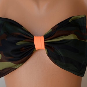 Camo neon orange bow bandeau bikini top,Plus size,Swimwear,Swimsuits,Bathing suits,Sexy image 2