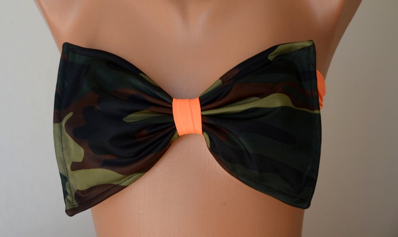 Camo neon orange bow bandeau bikini top,Plus size,Swimwear,Swimsuits,Bathing suits,Sexy image 2