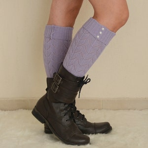 Lilac stretchy knit lace buttoned cozy leg warmers women-Boot covers-Birthday gift-Stylish leg wear-Chic boot accessories-Christmas gift