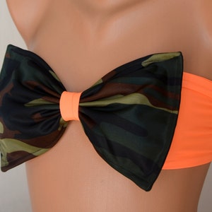 Camo neon orange bow bandeau bikini top,Plus size,Swimwear,Swimsuits,Bathing suits,Sexy image 1