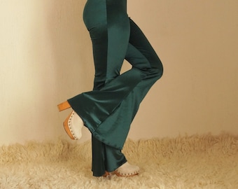 Emeral green velvet bell bottoms women,Festival pant,Yoga pant,Flare pant,Women leggings,Back to school,Fall trend,Fall outfit,Plus size