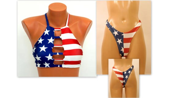 high waisted american flag swimsuit