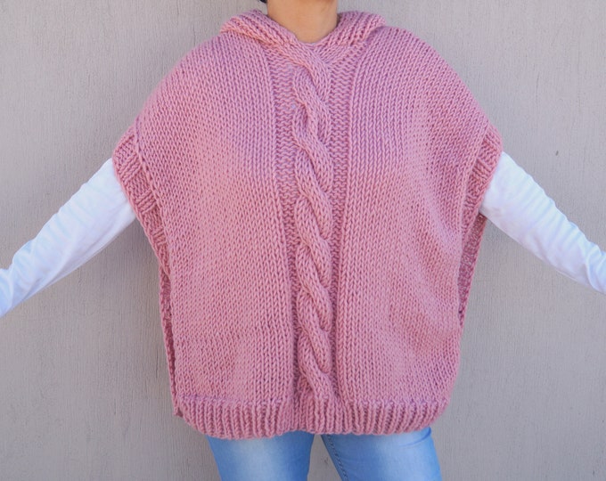 Hand knit sweater,Plus size hoodie sweater,Women sweater,Chunky sweater,Oversized sweater,Maternity,Christmas gift,Cable knit sweater