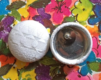 Fabric Covered Button Earrings / White / Vintage Inspired / Small Gifts / Wholesale Jewelry / Wedding / Bridal Shower / Made in USA