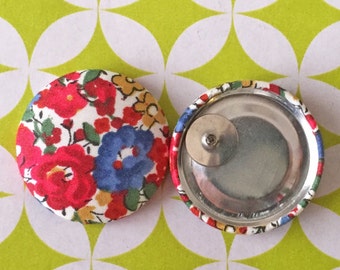 Fabric Button Earrings / Wholesale Jewelry / Stud Earrings / Red and Blue / Vintage Inspired / Bulk Earrings / Handmade Gifts / Bulk
