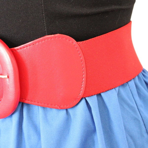 Red Vintage Belt, Chunky, Stretchy, Wide, Small, Medium, Womens , Hipster