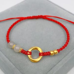 Handmade Braided Mobius Loop Charm Bracelet:24K Gold 15.5+5cm Adjustable ,Jade Beads, 3 Style Options