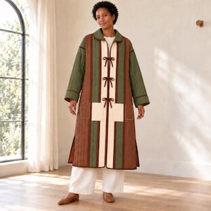 Dovetail Reversible Duster Sewing Pattern PDF XS-3XL | Quilted Tie Front Coat with Patch Pockets and Cuffs | A4 Letter A0