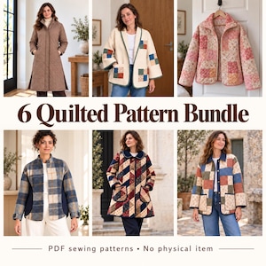 6 Schnittmuster für gesteppte Jacken und Mäntel, Patchwork-Jacken für Damen, PDF-Download