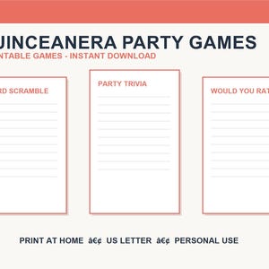 Lot de 6 jeux à imprimer pour une fête de 15 ans (Quinceañera), téléchargement instantané.