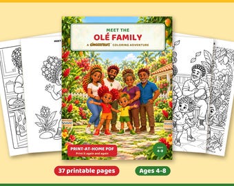 Libro da colorare stampabile per famiglie afroamericane, per bambini dai 4 agli 8 anni, attività in formato PDF a tema caraibico-americano, 37 pagine.