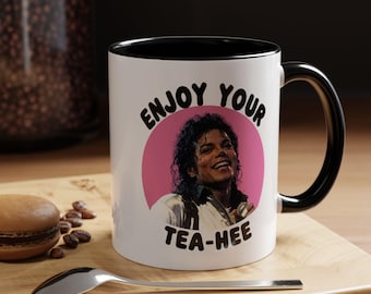 Enjoy Your Tea-Hee Mug, Funny Music Lover Coffee Cup, Retro Pop Inspired Ceramic Mug, Tea Lover Gift, Novelty Drinkware