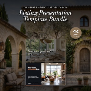 Listing Presentation Template Bundle, Luxury and Modern Canva Real Estate Pitch Decks, 44 Slides for Listing Appointments