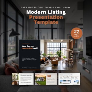 Modern Listing Presentation Template, Canva Real Estate Pitch Deck, 22 Editable Slides for Listing Appointments