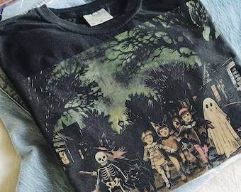 Dark Halloween Shirt, Vintage Gothic Halloween T Shirt, Spooky Witch Skeleton Shirt, Ghost Pumpkin Skeleton Tee, Dark Fantasy Shirt, Gift