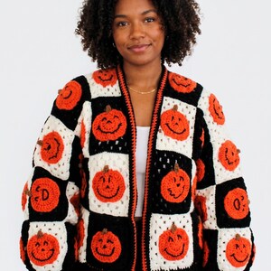 Halloween Pumpkin Patchwork Cardigan Crochet Pattern PDF, Granny Square Pumpkin Sweater, Fall Crochet Jacket, Autumn Cardigan