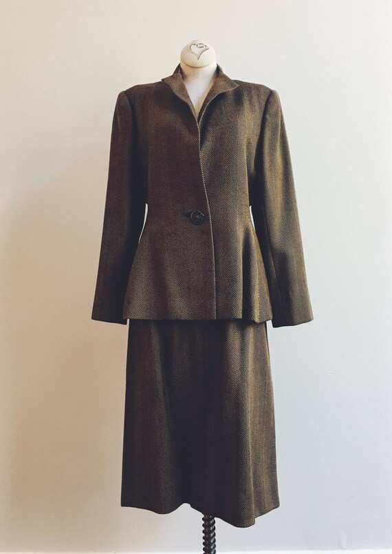 Vintage 1980s Pauline Trigere herringbone wool two