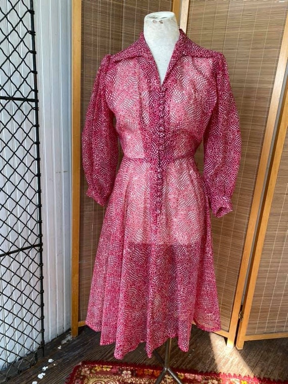 1940s sheer nylon dress fruit punch color with bal