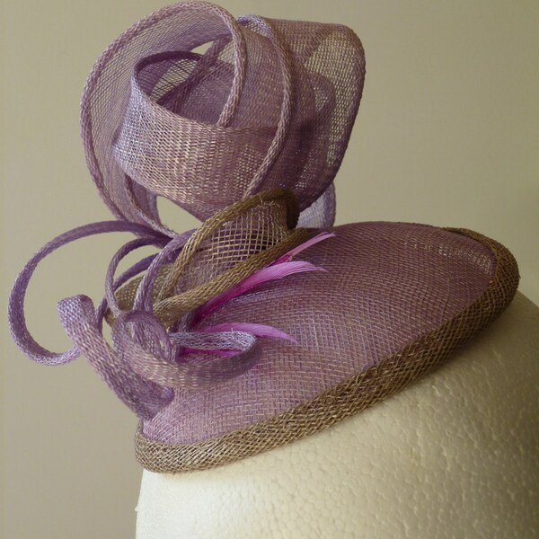 Lilac and Grey two tone fascinator with Goose Biot  Feathers