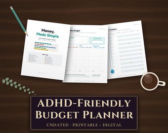 ADHD Friendly Budget Planner Printable, Undated Digital Budget Planner, Bill Tracker, No Spend Challenge, Debt Snowball, Savings Tracker