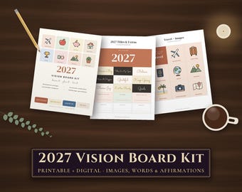 2027 Vision Board Kit Printable, Vision Board Pictures, Words & Affirmations, Goal Setting Worksheet, Intentions, Digital Vision Board
