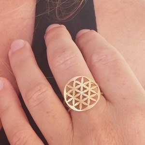 14k Solid Gold Mandala Ring, Flower Of Life Ring, Seed Of Life Ring, Sacred Geometry Ring, Inspiration Yoga Jewelry For Women, Boho Ring
