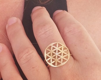 14k Solid Gold Mandala Ring, Flower Of Life Ring, Seed Of Life Ring, Sacred Geometry Ring, Inspiration Yoga Jewelry For Women, Boho Ring