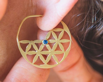 Seed of life gold hoop earrings, sacred geometry, 18K or 14k GOLD, new age jewelry