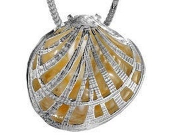 Seashell Locket Necklace For Women, Seashell Jewelry, Pearl Locket, Large Silver Locket, Gifts For Women