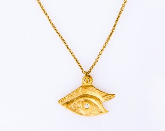 14k solid Gold and diamond Diamond Evil Eye Necklace, Good Luck charm Necklace