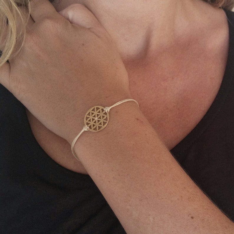 18k Seed of life bracelet, sacred geometry jewelry, Star of David, 18k solid gold with diamond charm image 3