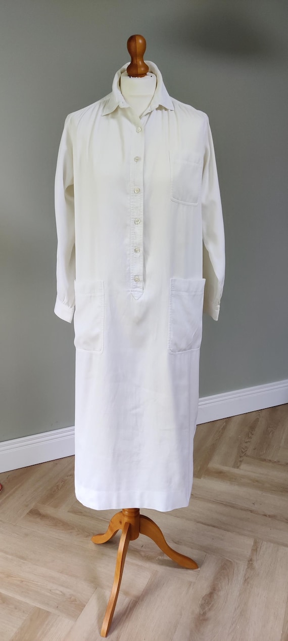 Yves Saint Laurent Rive Gauche, Vintage 1970s Yves Saint Laurent Rive Gauche White Cotton Dress /Authentic YSL Archival Midi Shirt Dress French Size 38