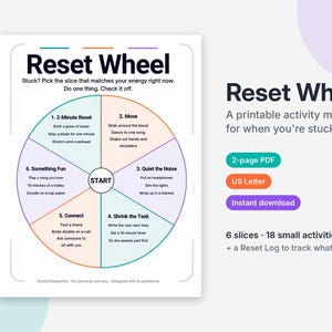 ADHD Reset Wheel Printable, Low Energy Activity Menu, Executive Function Tool (PDF Download)