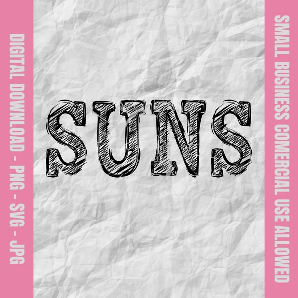 Suns Svg, Suns Chalk Block Letter Svg, Suns Football Svg, Suns Cheer Png, Suns Baseball Design, School Mascot Svg & Png