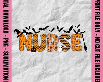 Halloween Nurse Png, Doodle Text Nurse Png, Spooky Nurse Shirt, Fall Nurse Sublimation, Halloween Nurse Print Design