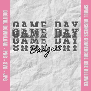 Badgers Game Day Svg, Badgers Svg, Badgers Football Svg, Badgers Cheer Png, Badgers Baseball Design, School Mascot Svg & Png, Youth Sports