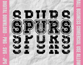 Spurs Svg, Spurs Stacked Varsity Letter Svg, Spurs Football Svg, Spurs Cheer Png, Spurs Baseball Design, Mascotte della scuola Svg e Png