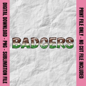 Badgers Doodle Letters, Badgers Png, Badgers Football Png, Badgers Cheer Png, Badgers Sublimation, School Mascot DTF DTG, Youth Sports