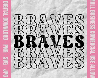 Bravos SVG, Bravos Retro Stacked Letter Svg, Bravos Fútbol Svg, Bravos Cheer Png, Diseño de Béisbol de los Bravos, Mascota de la Escuela Svg & Png