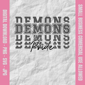 Demons Pride Svg, Demons Svg, Demons Football Svg, Demons Cheer Png, Demons Baseball Design, School Mascot Svg & Png, Youth Sports