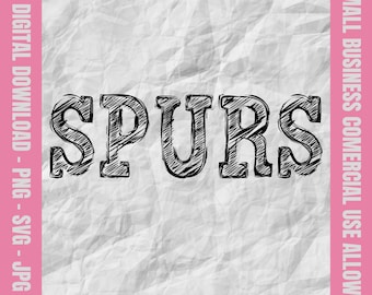 Spurs Svg, Spurs Chalk Block Letter Svg, Spurs Football Svg, Spurs Cheer Png, Spurs Baseball Design, mascotte della scuola Svg e Png