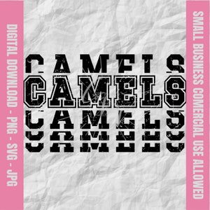 Camels Stacked Varsity Svg, Camels Svg, Camels Football Svg, Camels Cheer Png, Camels Baseball Design, School Mascot Svg & Png, Youth Sports