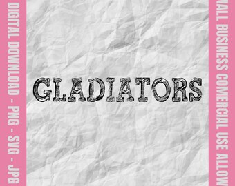 Gladiadores svg, gladiadores tiza bloque letra svg, gladiadores fútbol svg, gladiadores animar png, diseño de béisbol gladiadores, mascota de la escuela