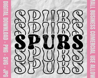 Spurs Svg, Spurs Retro Stacked Letter Svg, Spurs Football Svg, Spurs Cheer Png, Spurs Baseball Design, Mascotte della scuola Svg e Png