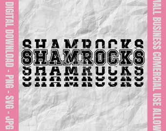 Shamrocks Svg, Shamrocks Stacked Varsity Letter Svg, Shamrocks Football Svg, Shamrocks Cheer Png, Shamrocks Baseball Design, School Mascot